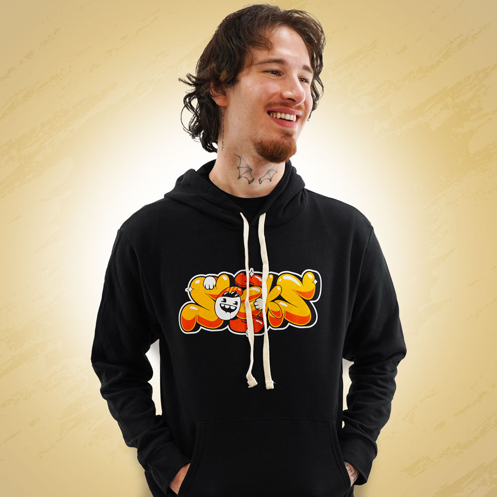 Socks wearing official Socks graffiti black hoodie